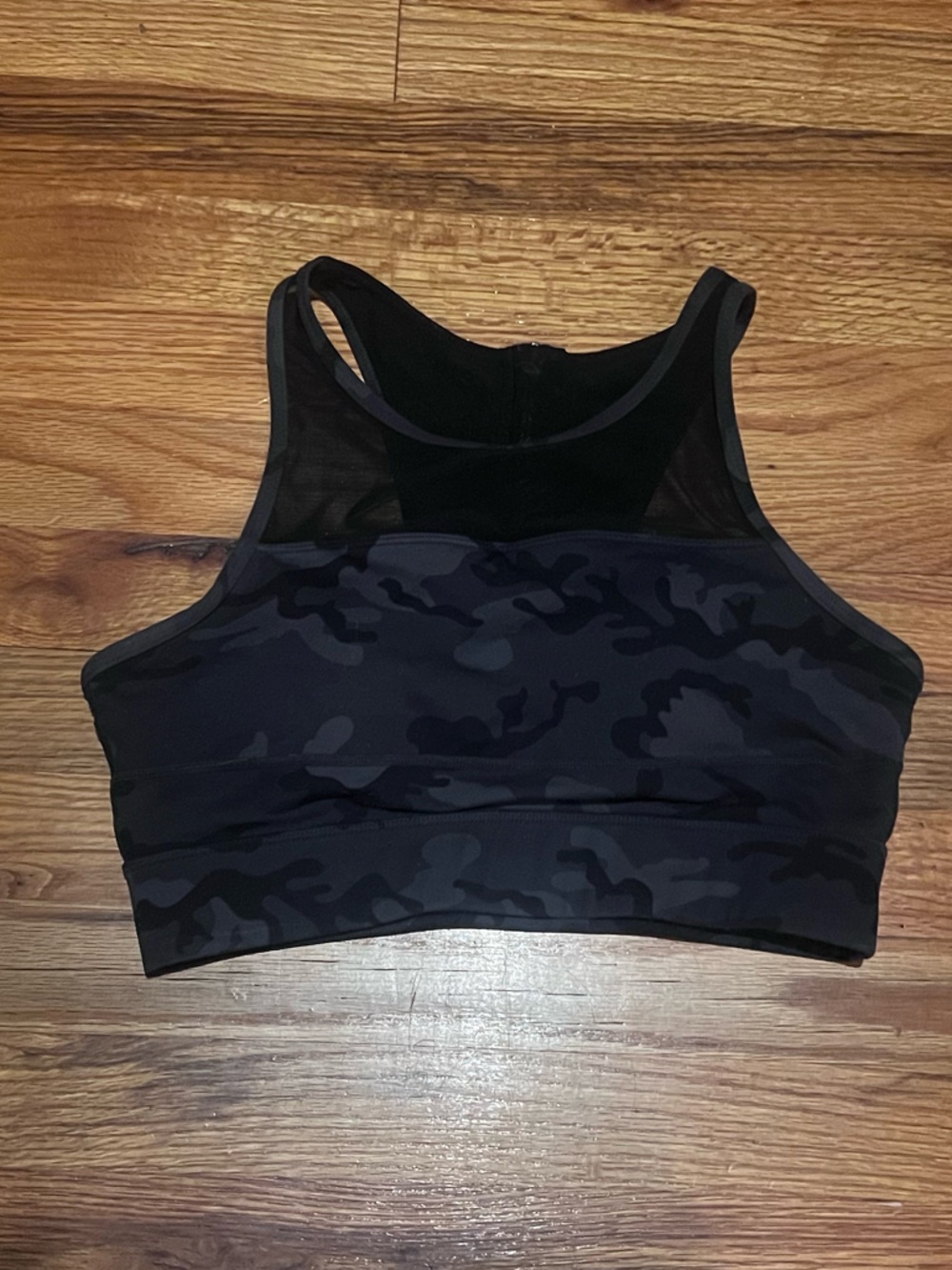 Women's High-Neck Black Camo Sports Bra- Zulia Active Bomber